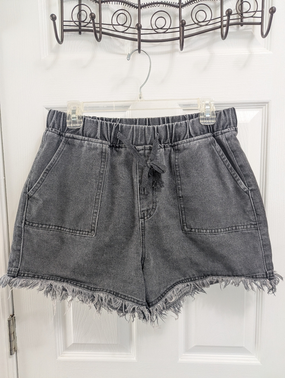 Women's Washed Black Denim Drawstring Shorts